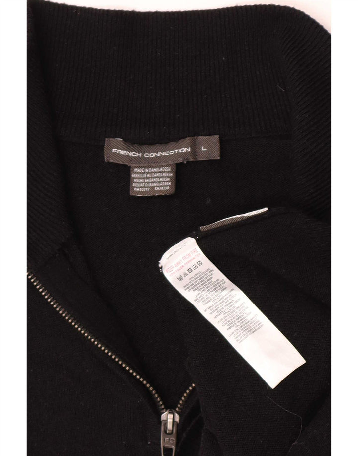 French Connection Suéter tipo jersey con cuello y cremallera para hombre, tamaño grande, acrílico negro