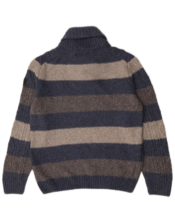 Marlboro Classics - Jersey para hombre con cuello chal, lana a rayas, color azul grande