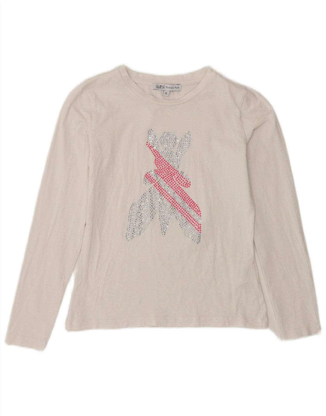 PATRIZIA PEPE Top gráfico para niña Manga larga 7-8 años XL Algodón blanco