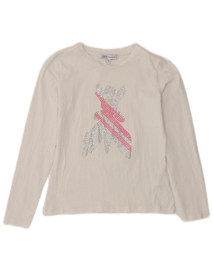 PATRIZIA PEPE Top gráfico para niña Manga larga 7-8 años XL Algodón blanco