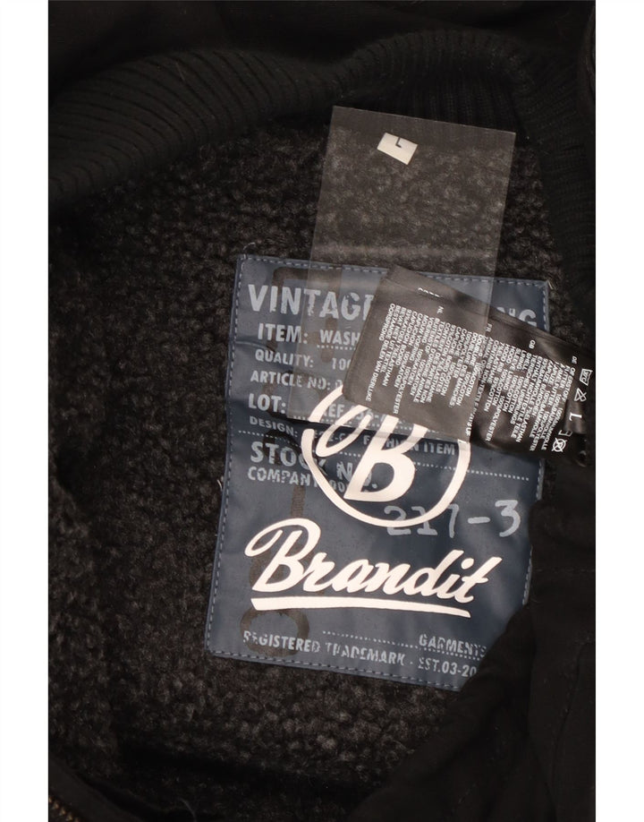 BRANDIT Chaqueta militar con capucha y gráfico para hombre UK 40 Large Poliéster negro