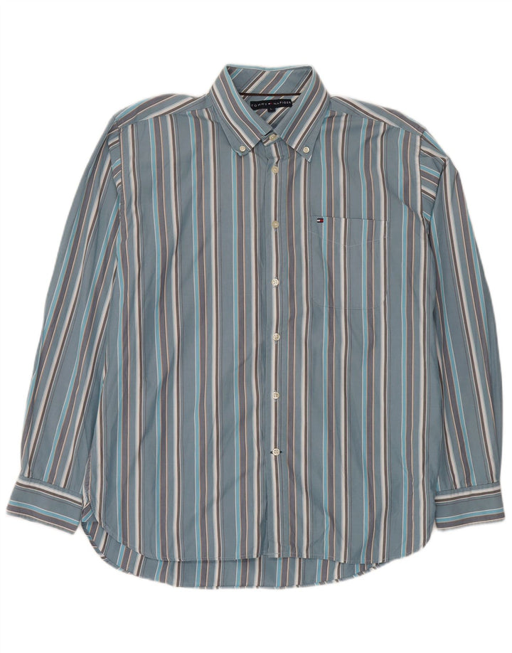 Camisa Tommy Hilfiger Hombre Grande Algodón A Rayas Azul
