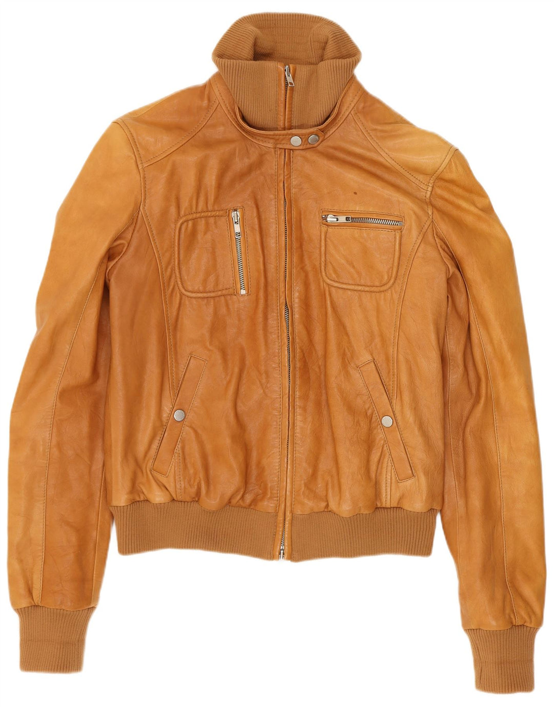 Massimo Rebecchi Chaqueta Bomber De Piel Para Mujer IT 44 Marrón Medio