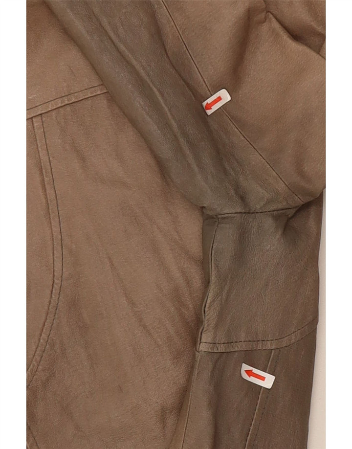 Vintage mujer crop chaqueta de cuero Reino Unido 10 pequeño beige