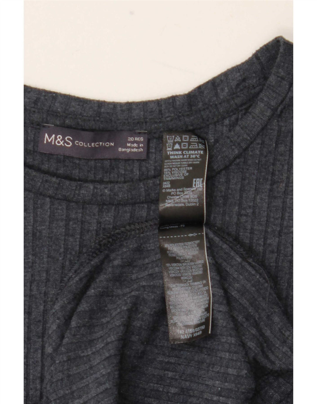 Marks & Spencer Vestido básico de manga larga para mujer UK 20 2XL Azul marino