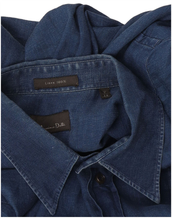 Camisa Massimo Dutti Hombre XL Lino Azul Marino