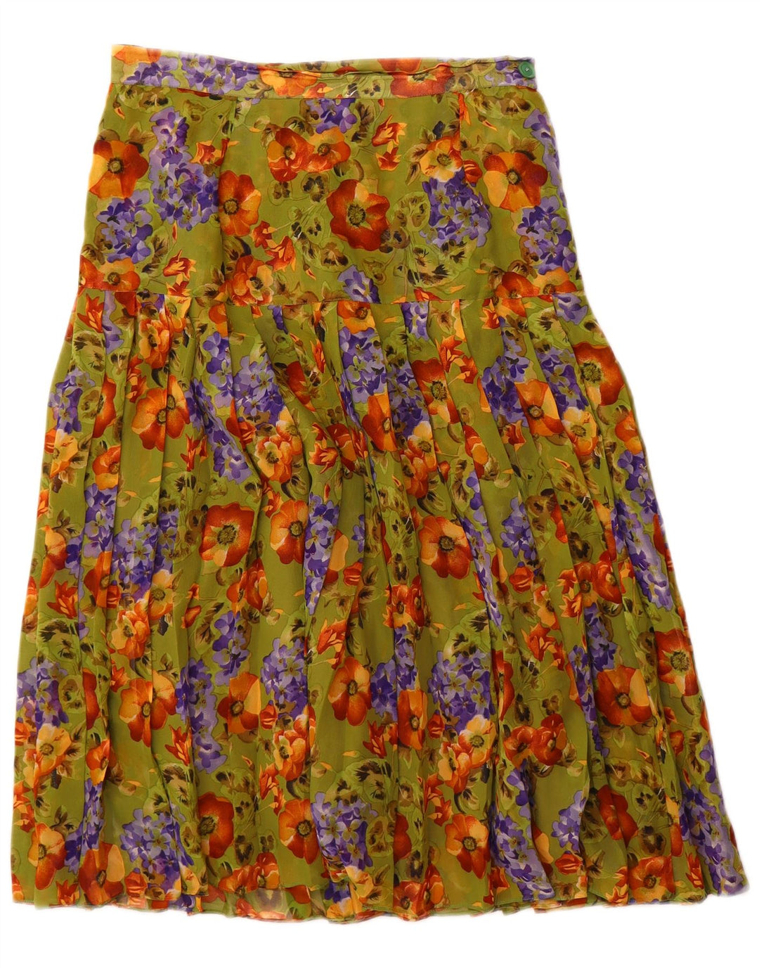 Vintage mujer falda plisada W28 medio verde floral