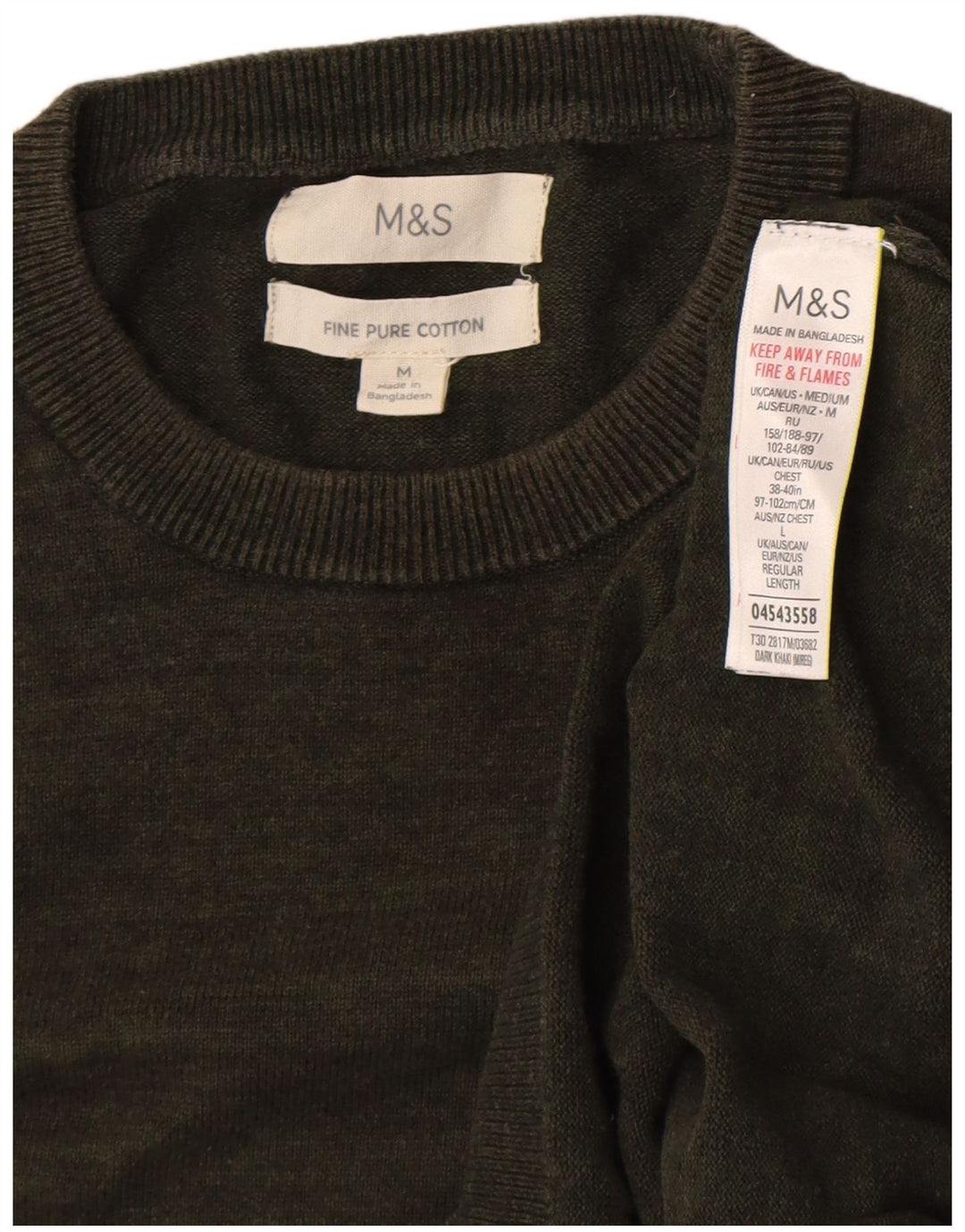 Marks & Spencer Suéter con Cuello Redondo para Hombre Algodón Caqui Medio