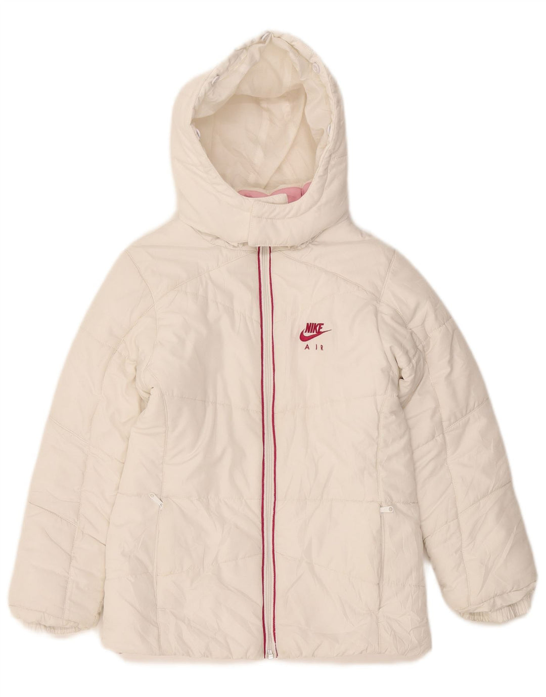 NIKE Chaqueta acolchada con capucha para niña 8-9 años Small Blanco Poliéster
