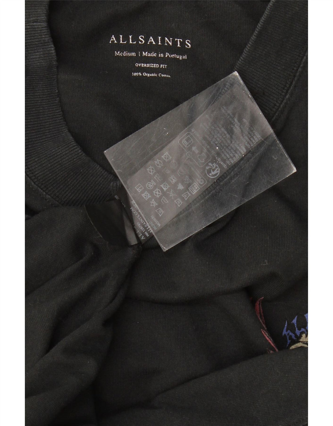 ALL SAINTS Camiseta gráfica extragrande para hombre Top mediano de algodón negro