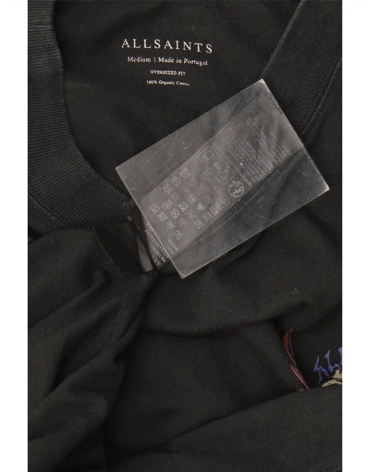 ALL SAINTS Camiseta gráfica extragrande para hombre Top mediano de algodón negro