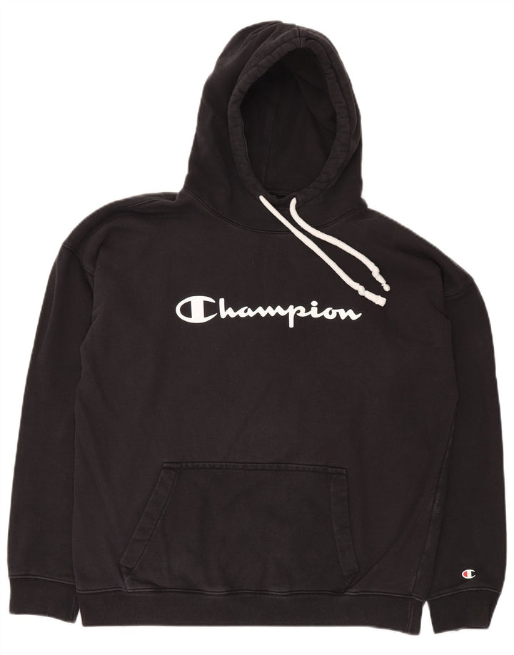 CHAMPION Sudadera con capucha gráfica para hombre Jersey mediano de algodón negro