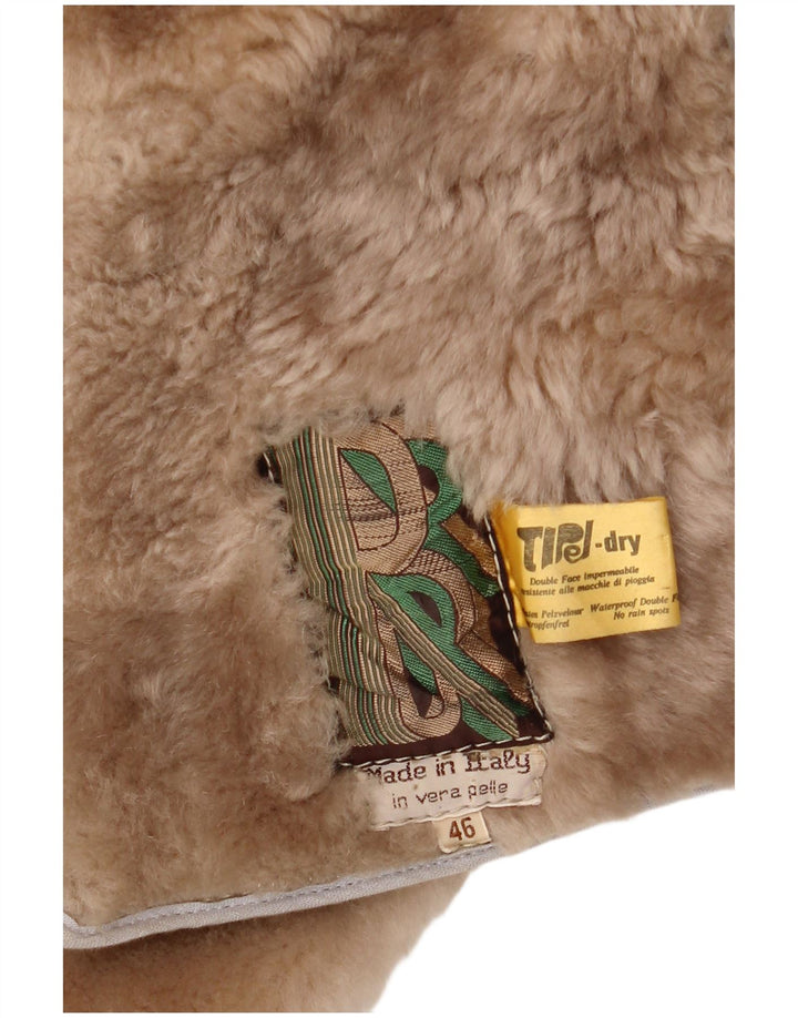 Vintage mujer shearling abrigo IT 46 cuero beige grande