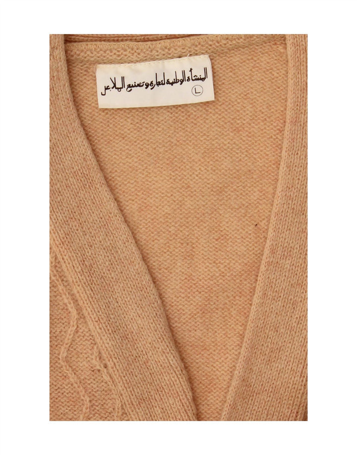 Vintage hombres Cardigan suéter grande beige Chevron