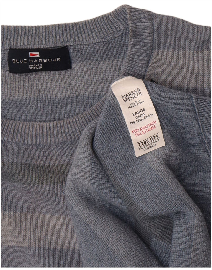 Marks & Spencer - Jersey de cuello redondo para hombre, talla grande, algodón a rayas azules