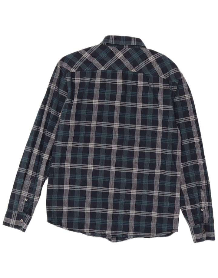 Camisa Penguin Hombre Grande Azul Marino Cuadros Algodón