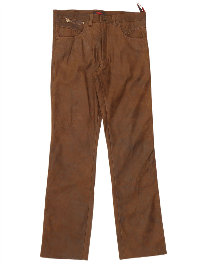 Maddox Hombre Pantalones Rectos De Cuero W34 L34 Marrón