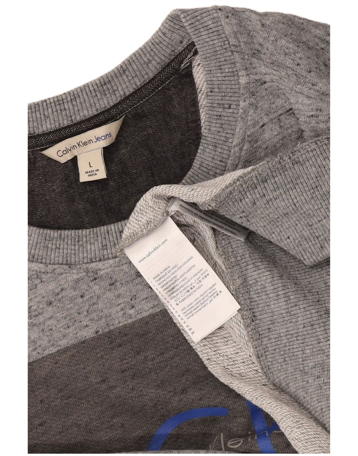 Calvin Klein Suéter Gráfico con Cuello Redondo para Hombre, Grande, Gris Moteado