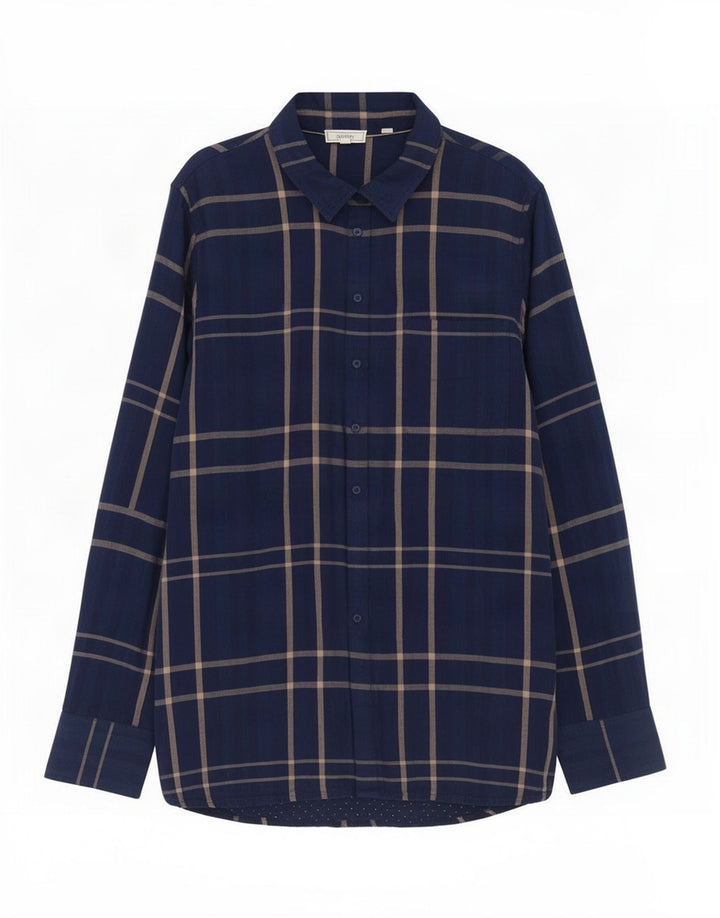 Camisa de mujer Fat Face UK 44 Grande Azul marino Cuadros Algodón