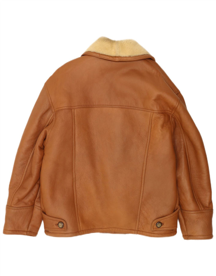 Chaqueta de piel de oveja vintage para hombre IT 50 piel de oveja marrón grande