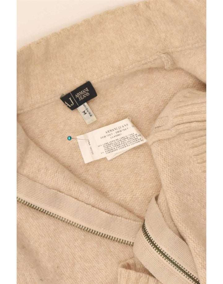 Armani Mujer Cárdigan Suéter UK 12 Medio Beige Lana Virgen