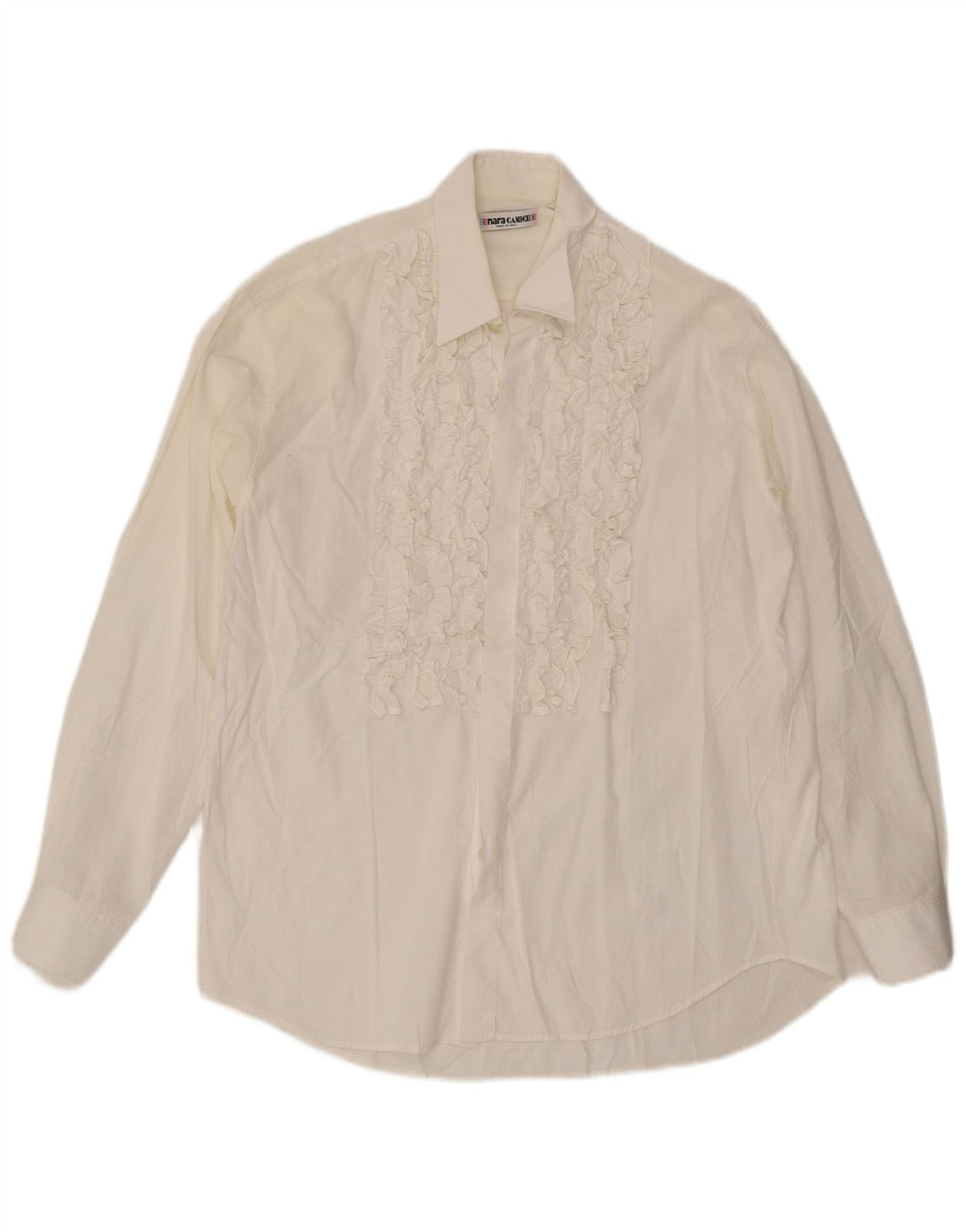 Enara Camice Camisa con volantes en la parte delantera para hombre Algodón blanco mediano