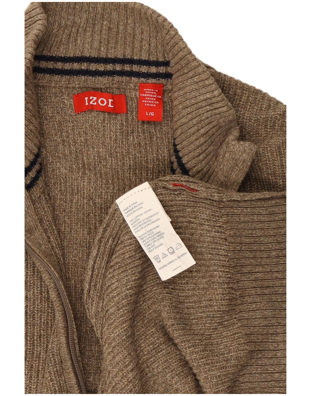 Izod Mens Zip Neck Jumper Sweater Large Verde Algodón