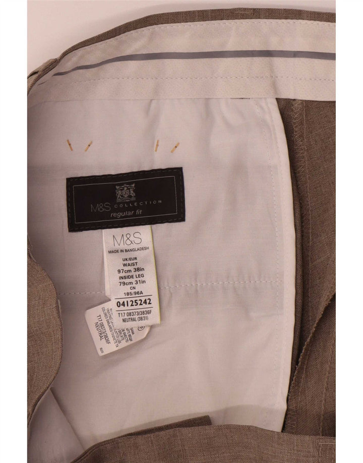 Marks & Spencer Pantalón de traje de corte regular para hombre W38 L31 Poliéster beige
