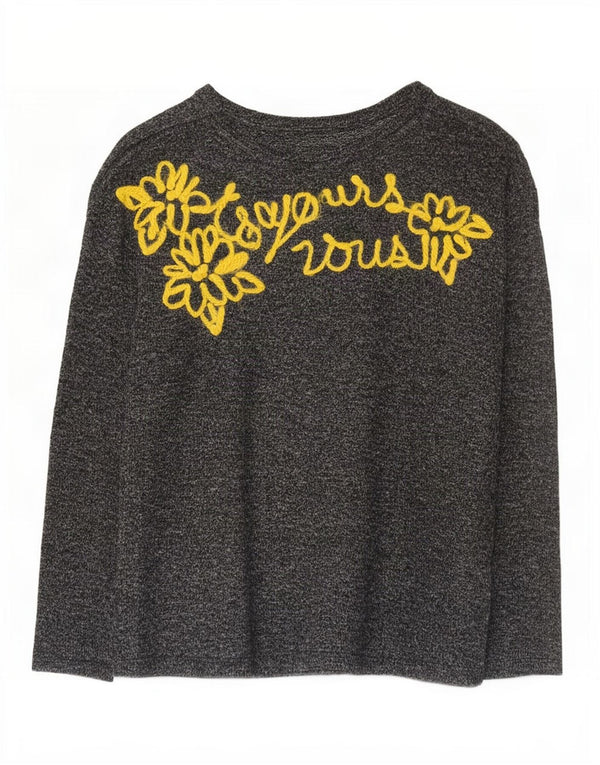 Zara Mujer Top Gráfico Manga Larga UK 42 Gris Medio Floral