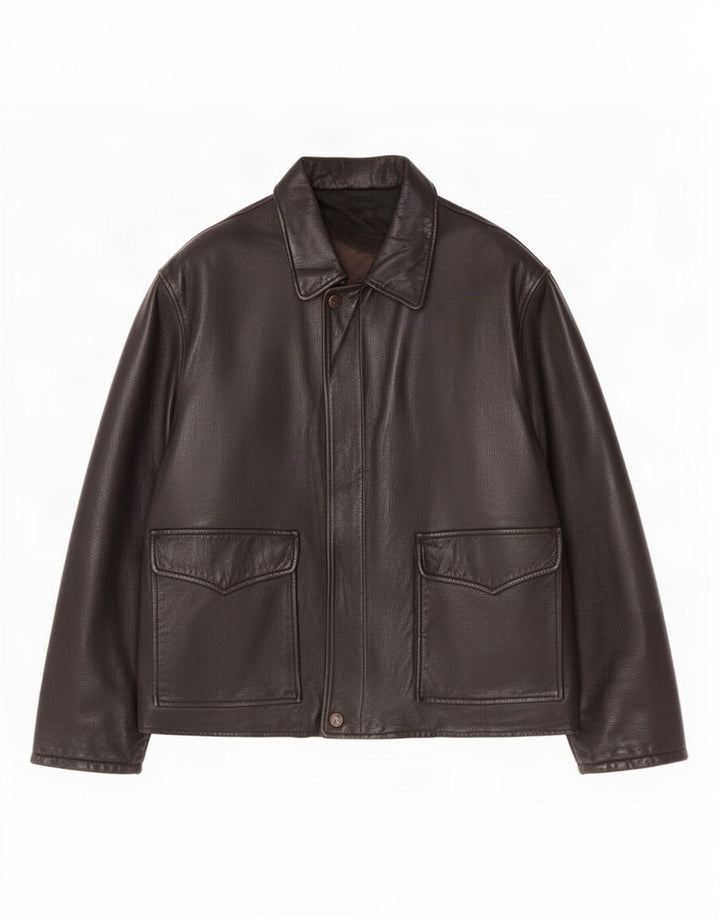 Chaqueta de cuero vintage para hombre Reino Unido 42 XL Negro