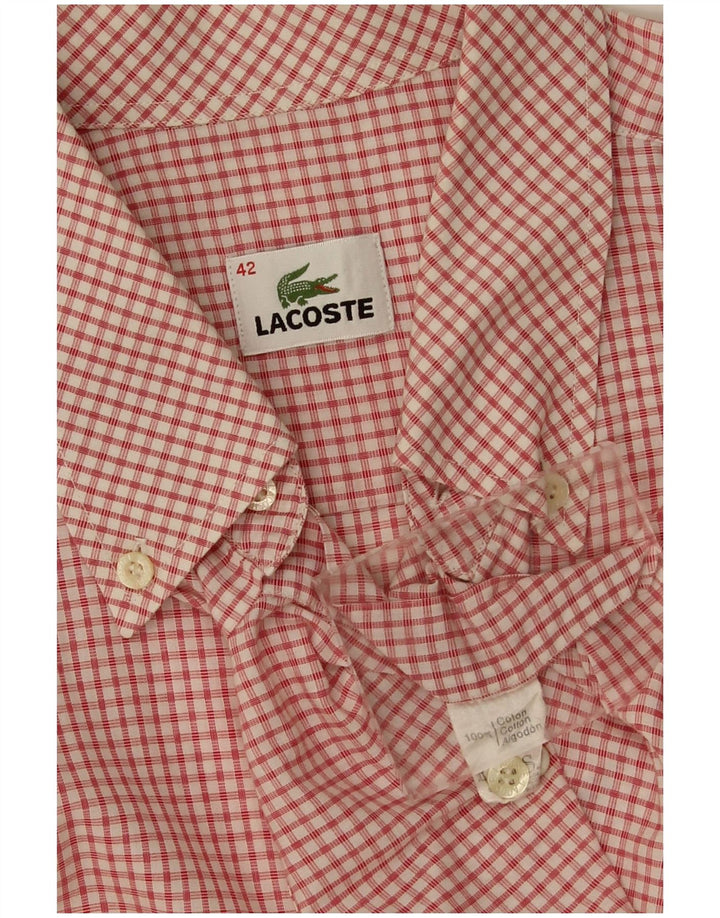 Camisa Lacoste de manga corta para hombre talla 42 algodón a cuadros rojo grande