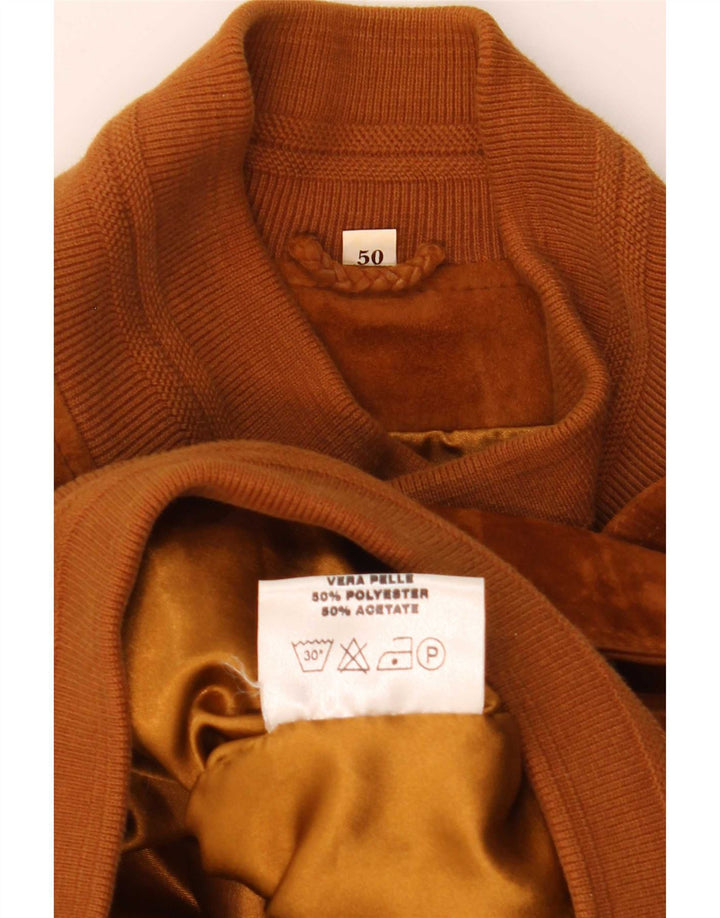 Chaqueta bomber de ante vintage para hombre IT 50 Grande Marrón de cuero