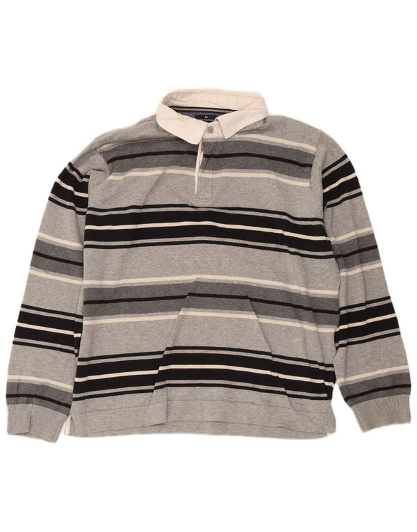 Marks & Spencer Polo de rugby azul Harbour para hombre, talla grande, gris a rayas