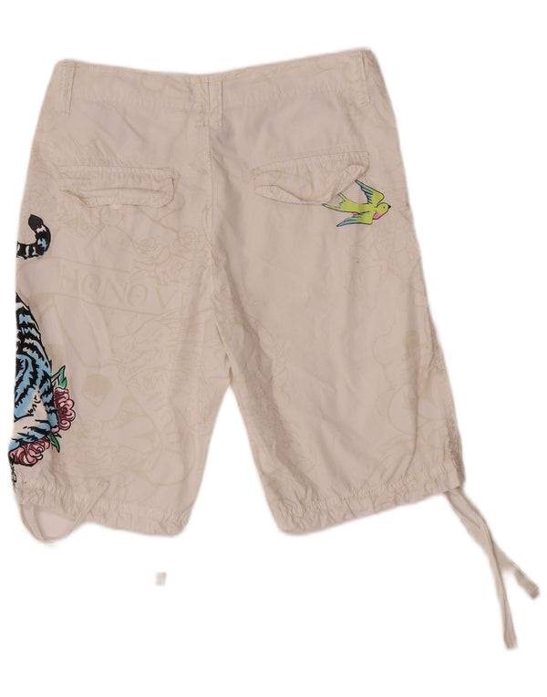 Desigual Mens Graphic Casual Shorts Small W30 Blanco Animal Print Algodón
