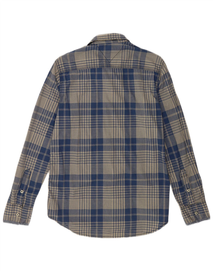 TOMMY HILFIGER Camisa de corte personalizado para hombre, algodón a cuadros azul pequeño