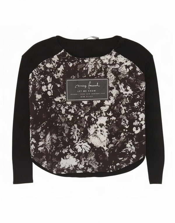 Zara Mujer Top Gráfico Manga Larga UK 44 Medio Negro Poliéster Floral