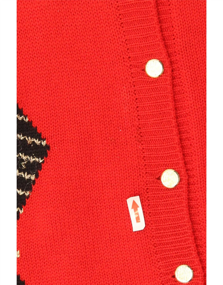 Vintage mujer Cardigan suéter Reino Unido 16 grande rojo Argyle/Diamante