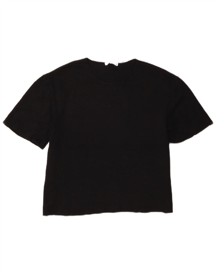 Zara Mujer Crop Camiseta Extragrande Top UK 10 Small Poliéster Negro