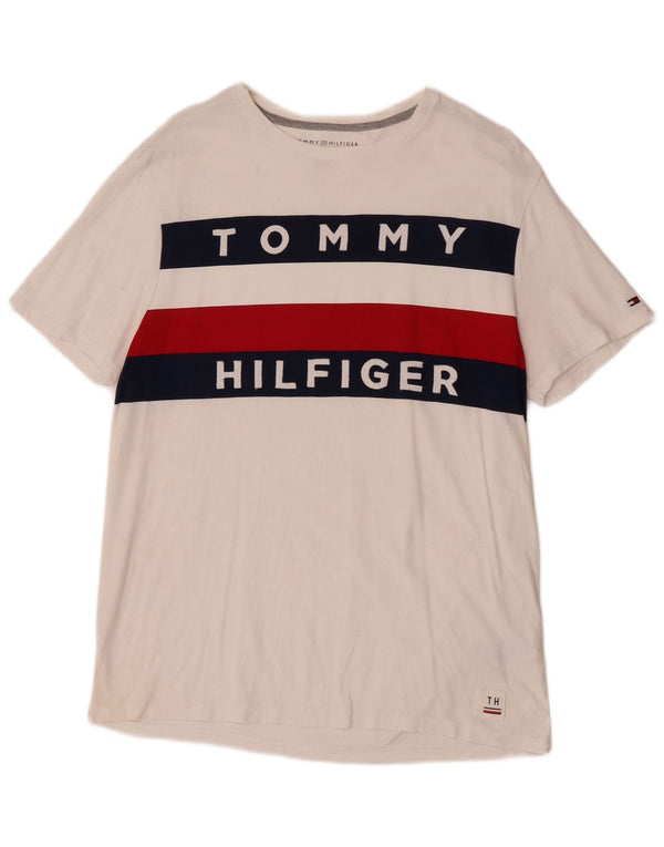 Tommy Hilfiger Camiseta gráfica para hombre Top mediano de algodón con bloques de color blanco