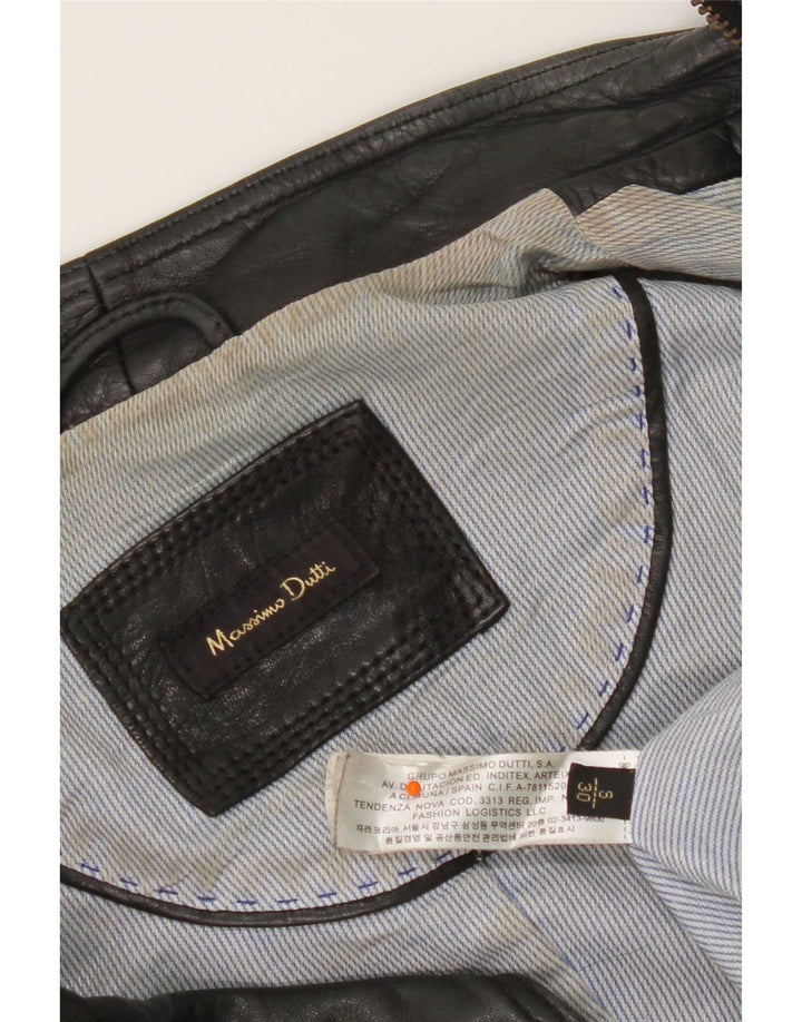 Massimo Dutti Chaqueta Biker de Cuero para Mujer UK 40 Small Negro