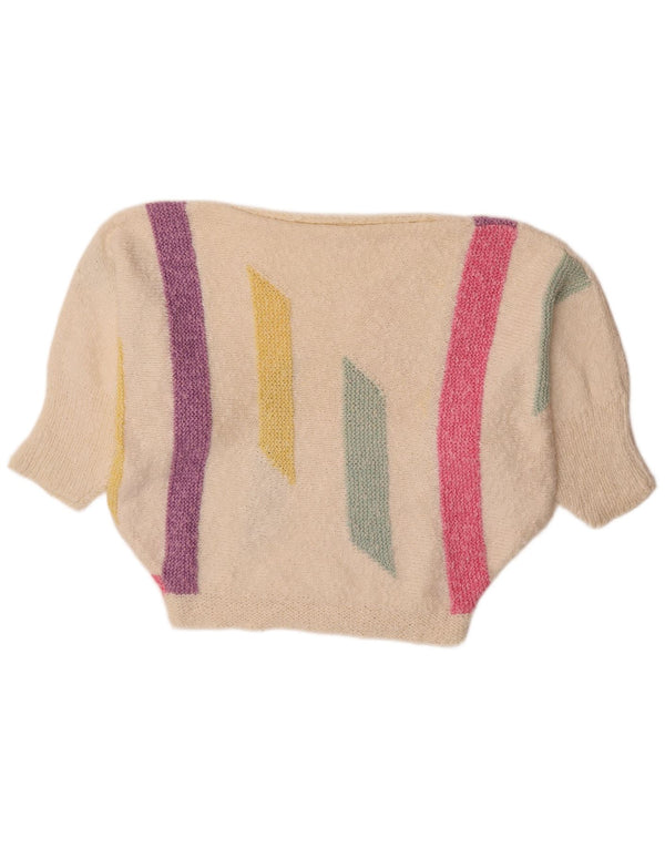 Vintage mujer Batwing barco cuello jersey suéter Reino Unido 18 XL blanco colorblock