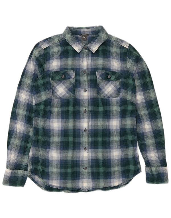 EDDIE BAUER Camisa de franela para mujer UK 10 Small Green Check Cotton