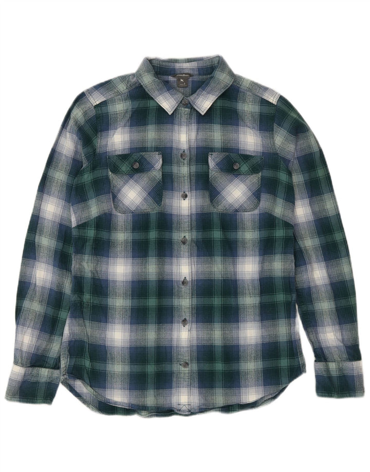EDDIE BAUER Camisa de franela para mujer UK 10 Small Green Check Cotton