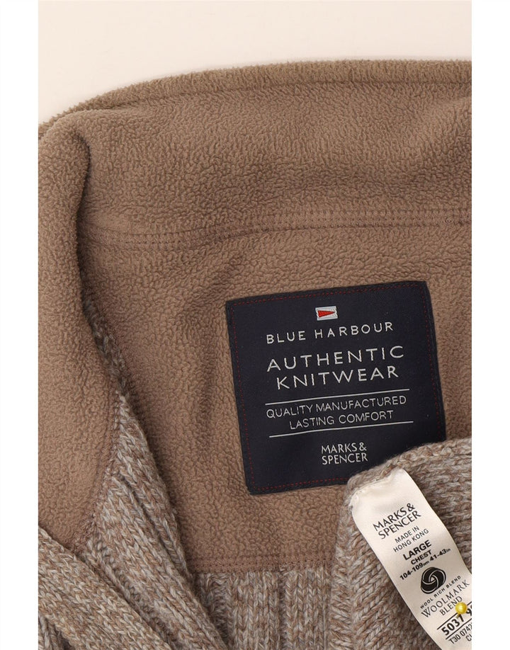Marks & Spencer Suéter tipo cárdigan para hombre de lana moteada marrón grande