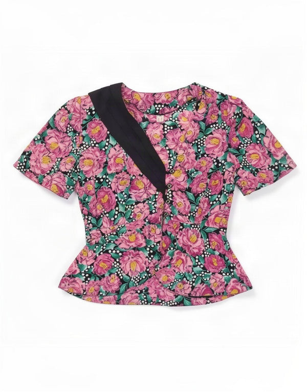 Vintage mujer camisa blusa Reino Unido 12 medio rosa floral