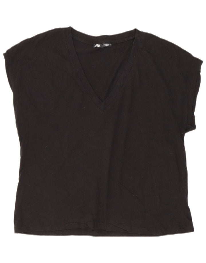 Zara Mujer Camiseta Top UK 44 Mediano Negro Algodón