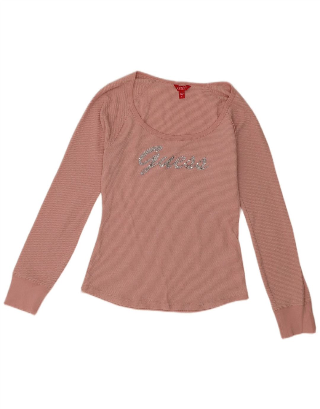 Guess Top gráfico para mujer manga larga UK 44 Poliéster rosa grande