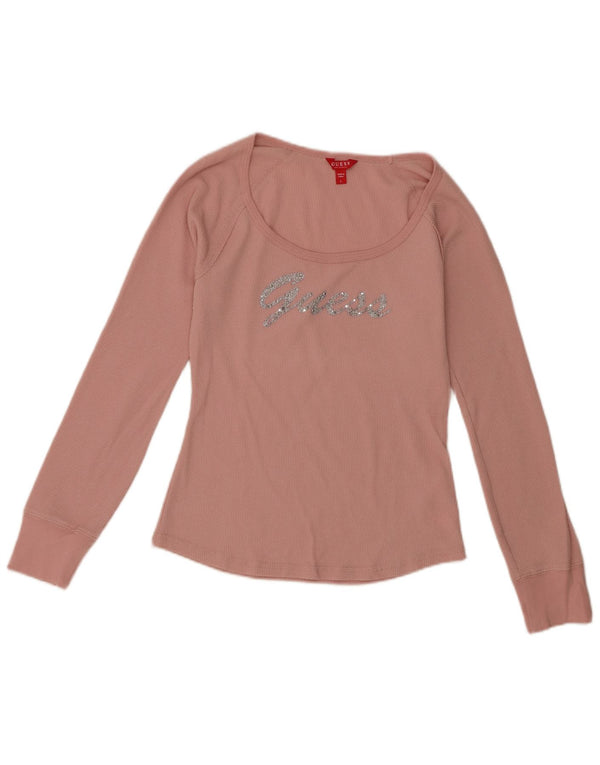 Guess Top gráfico para mujer manga larga UK 44 Poliéster rosa grande
