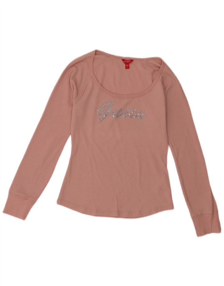 Guess Top gráfico para mujer manga larga UK 44 Poliéster rosa grande
