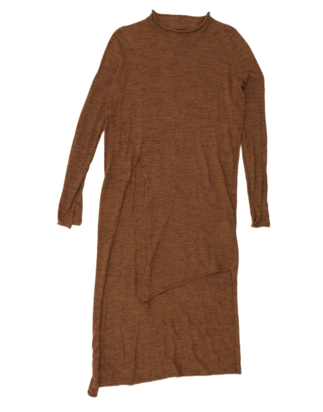 Zara Mujer Vestido Jersey Asimétrico UK 10 Small Marrón Poliéster